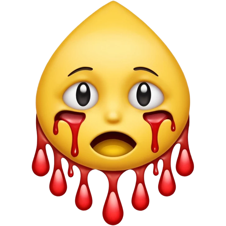 upsidedown yellow emoji smiley face, upside down, blood crying from eyes emoji