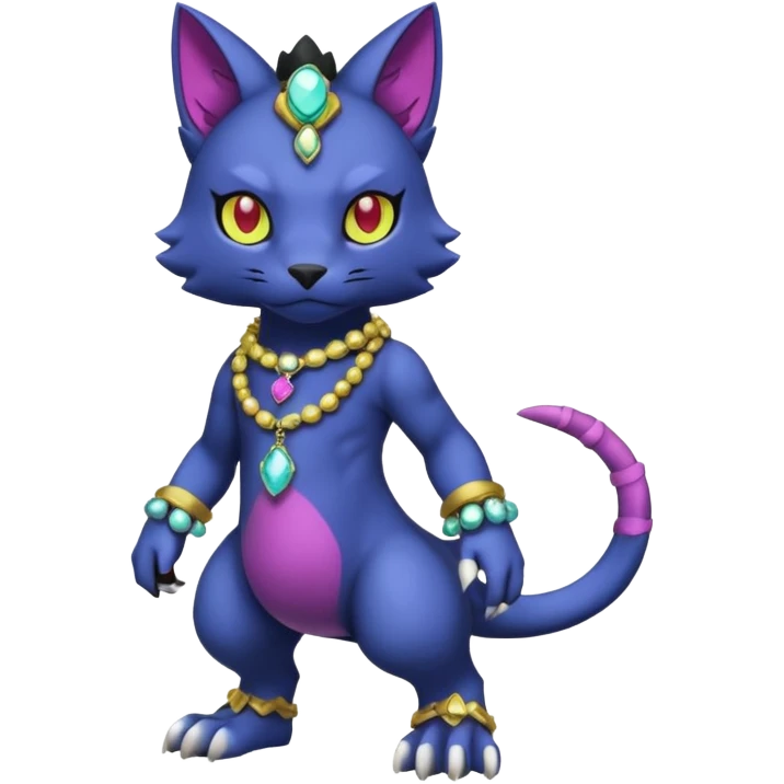 Colorful dark gloomy abyssal garurumon-purloin-feline-Fakemon-Digimon-creature wearing a cool casual fashionable aesthetic clothes and accessories and jewelries and apparels fursona (full body)  emoji