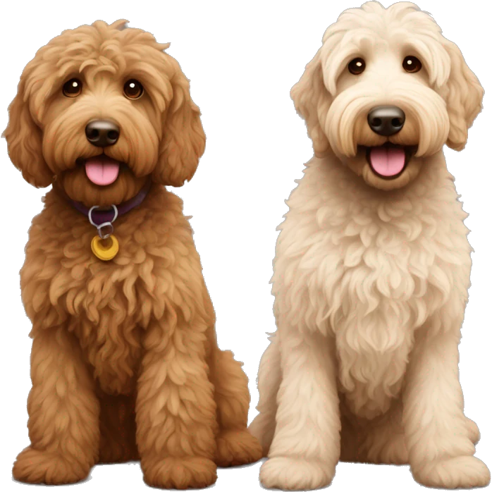 1 tan color and 1 brown color labradoodles standing next to each other  emoji