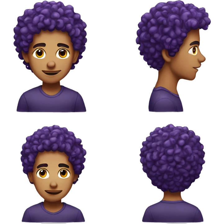 European man, purple curly hair, teenager, earring. emoji