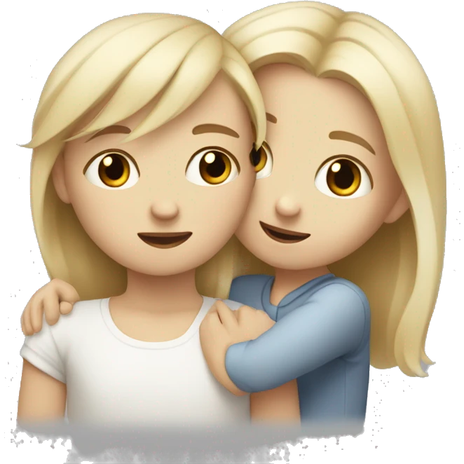 Little white sister with blonde hair hugging white brother with brown hair emoji