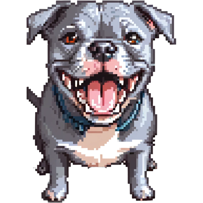 round circle puppy head only, full grey bleu staffy, big open mouth, big tongue out, stupid expression emoji