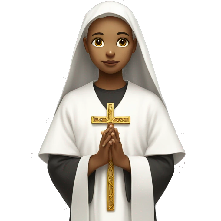 Young white femail Priest, with Ankh on vestments, in prayer emoji