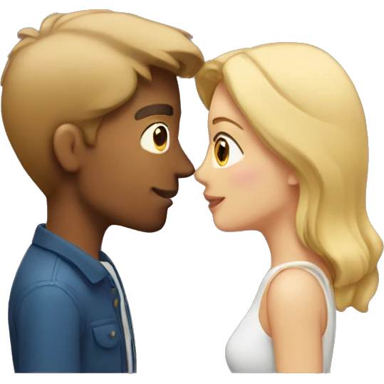 Couple kissing woman with long brown hair man with short blonde hair emoji