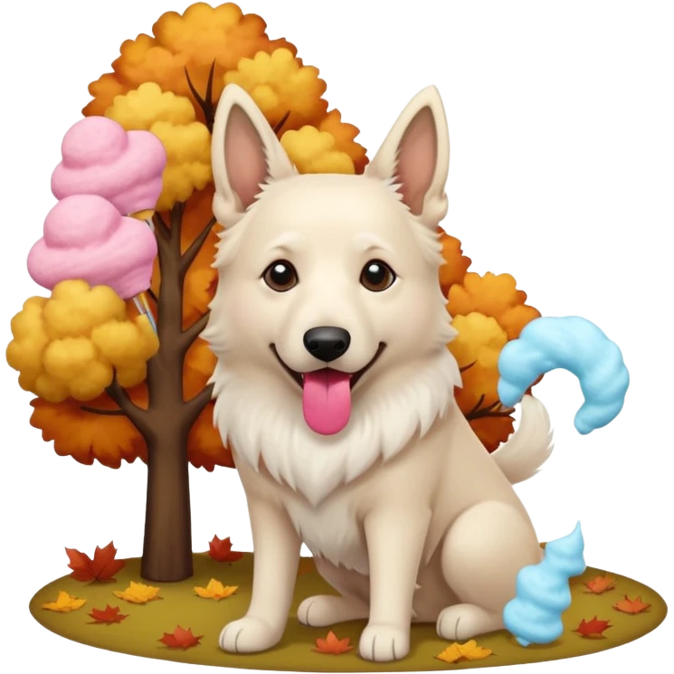 White belgian Shepard loves Cotton candy  in fall emoji