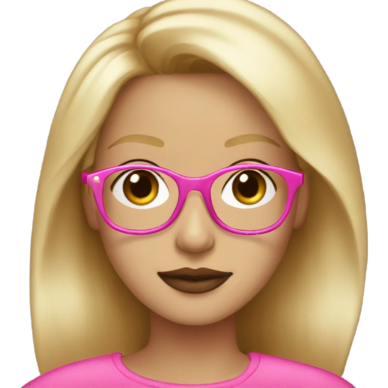 blonde with brown eyes wearing pink glasses light-skinned and light lips emoji