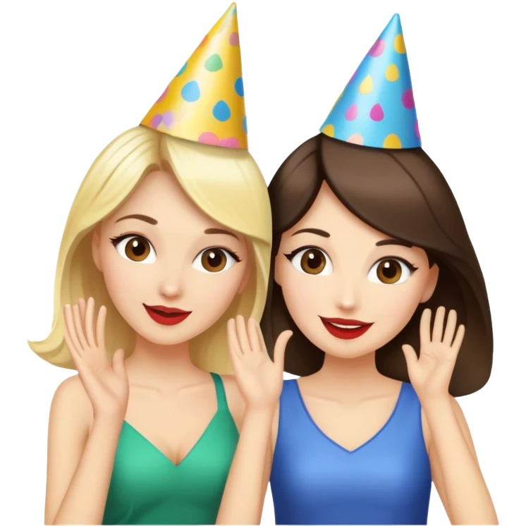 A brunette and a blonde dancing at their 30th bday emoji