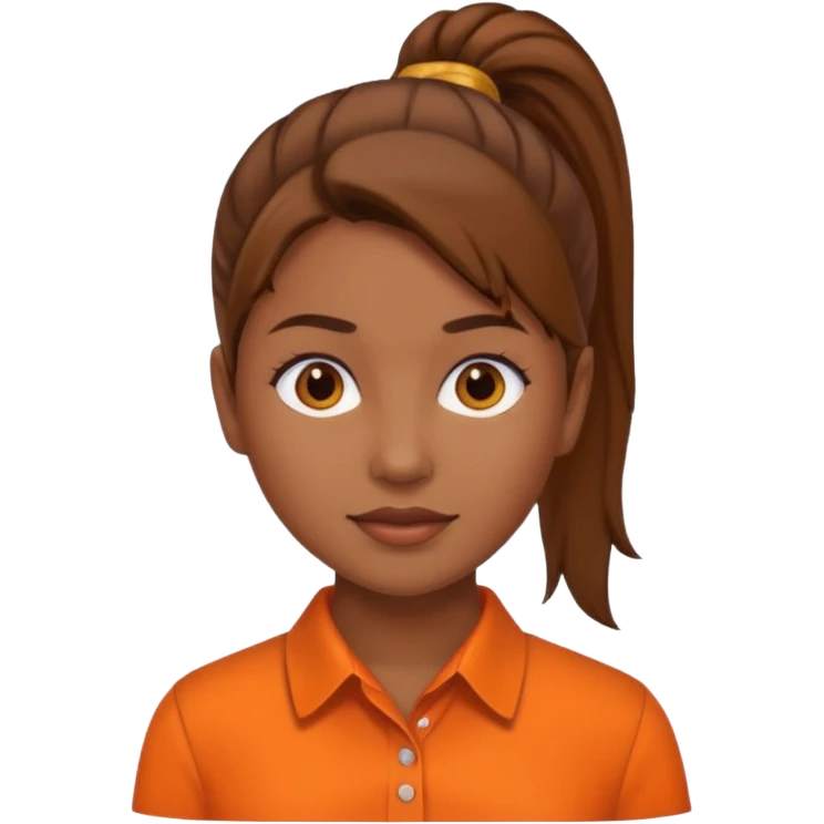 brown ponytail woman in orange collared shirt emoji