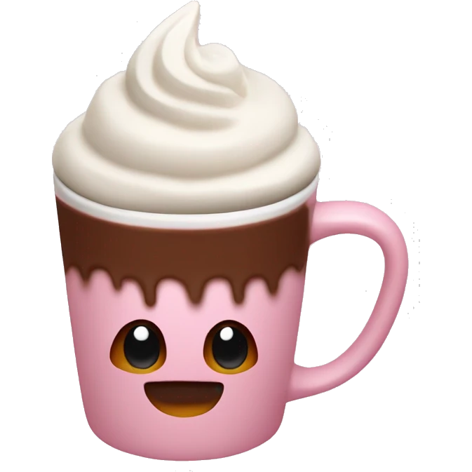 Hot chocolate with Cream in a light pink mug emoji