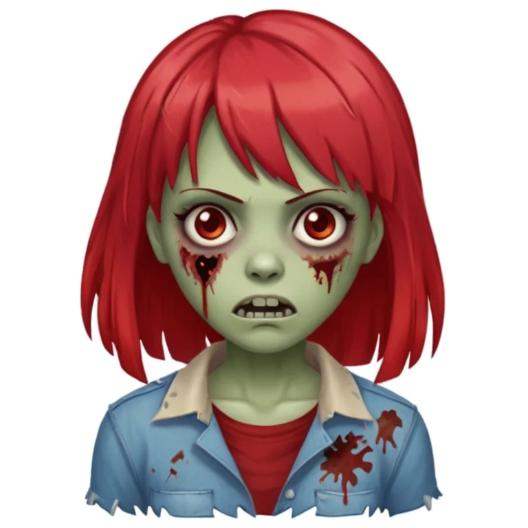 faça uma mulher zumbi com médio com franja com mechas na ponta vermelha  emoji