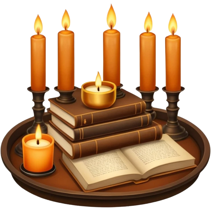 vintage tray with books and candle emoji