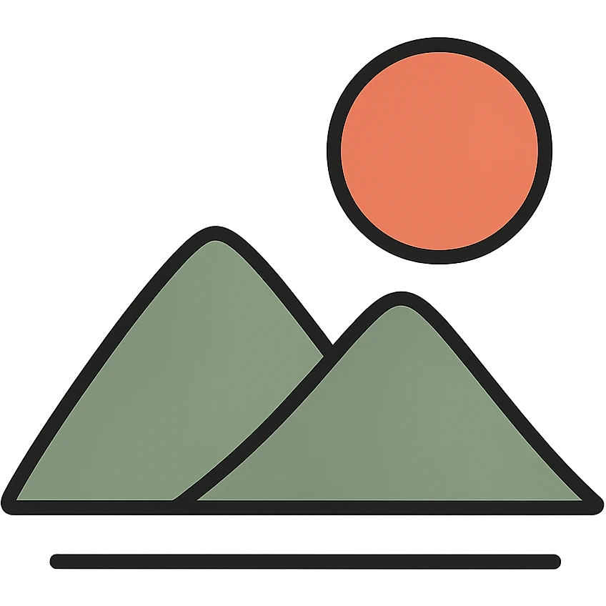 minimalist Japanese landscape icon, simple mountains and sun, clean lines, subtle color palette emoji