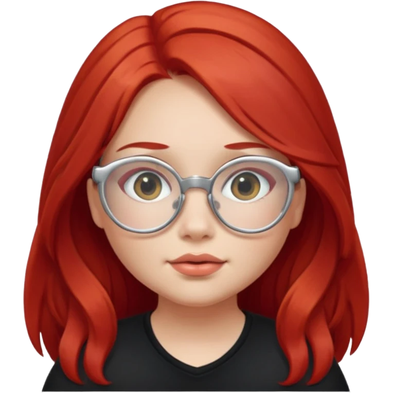 girl with chubby cheeks, long red hair, and silver glasses. Black clothes emoji
