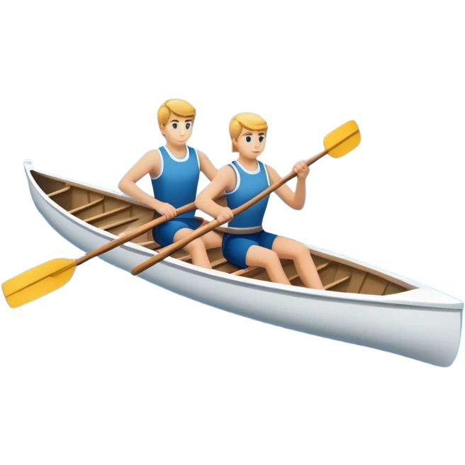 An icon featuring a rowing boat with two oars and a calm river in the background, symbolizing academic rowing. The design includes a rower in athletic gear, a team of rowers, and rippling water, representing the competitive spirit and technique of rowing. Transparent background emoji