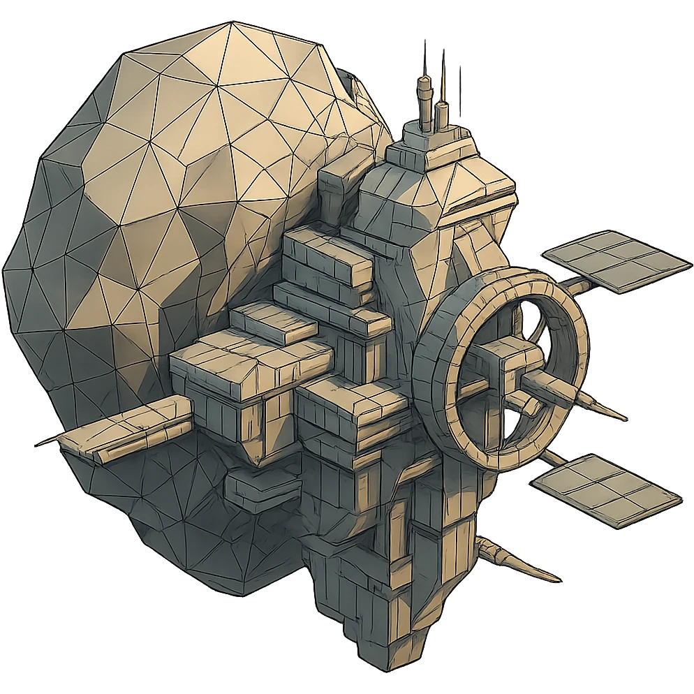 a massive space station partially built into within and around a rock emoji