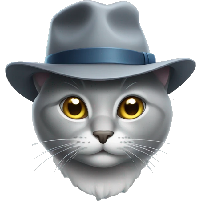 a grey cat with a fedora emoji