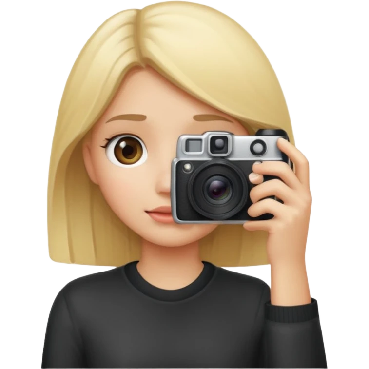 blonde girl photographer cartoon taking picture in middle of taking picture camera in front of face emoji