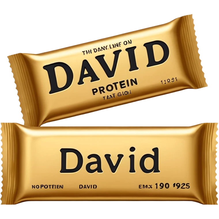 protein bar gold wrapper that says David on it in black font with a small brown box on it  emoji
