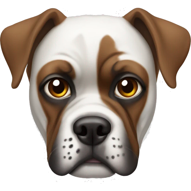 White Boxer dog with brown around eye emoji