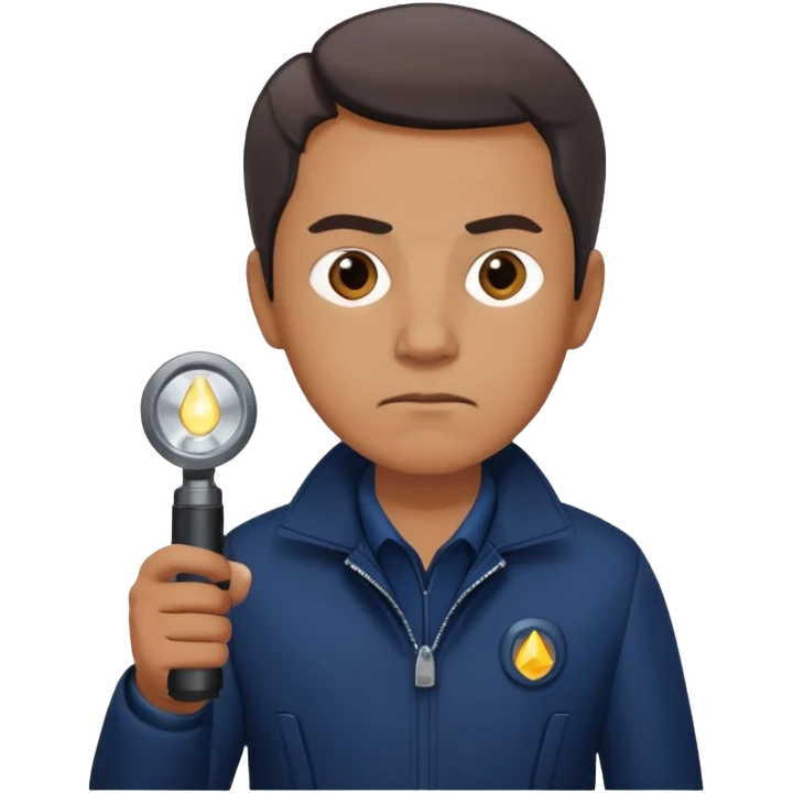 Security, Middle-aged, wearing navy blue jacket, serious facial expression, holding flashlight, full body emoji