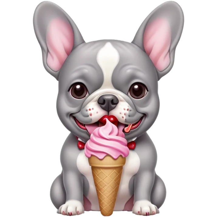 Gray french bulldog eating ice cream emoji