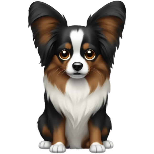 A papillon with a dark face wearing a hoodie emoji