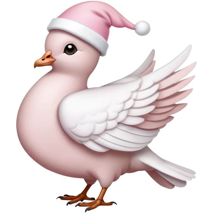 light pink beautiful magestic dove wearing light pink and white christmas hat  emoji