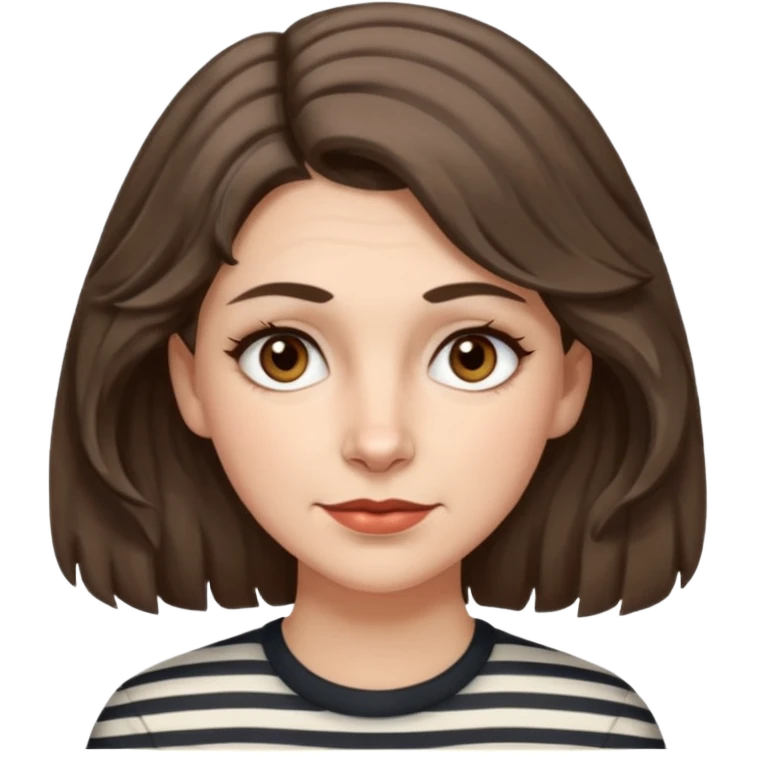 fair-skinned caucasian woman, 40s, chin-length rather wavy/unruly brown-ish hair with some white stripes (wolf haircut), hazel eyes. no glasses emoji