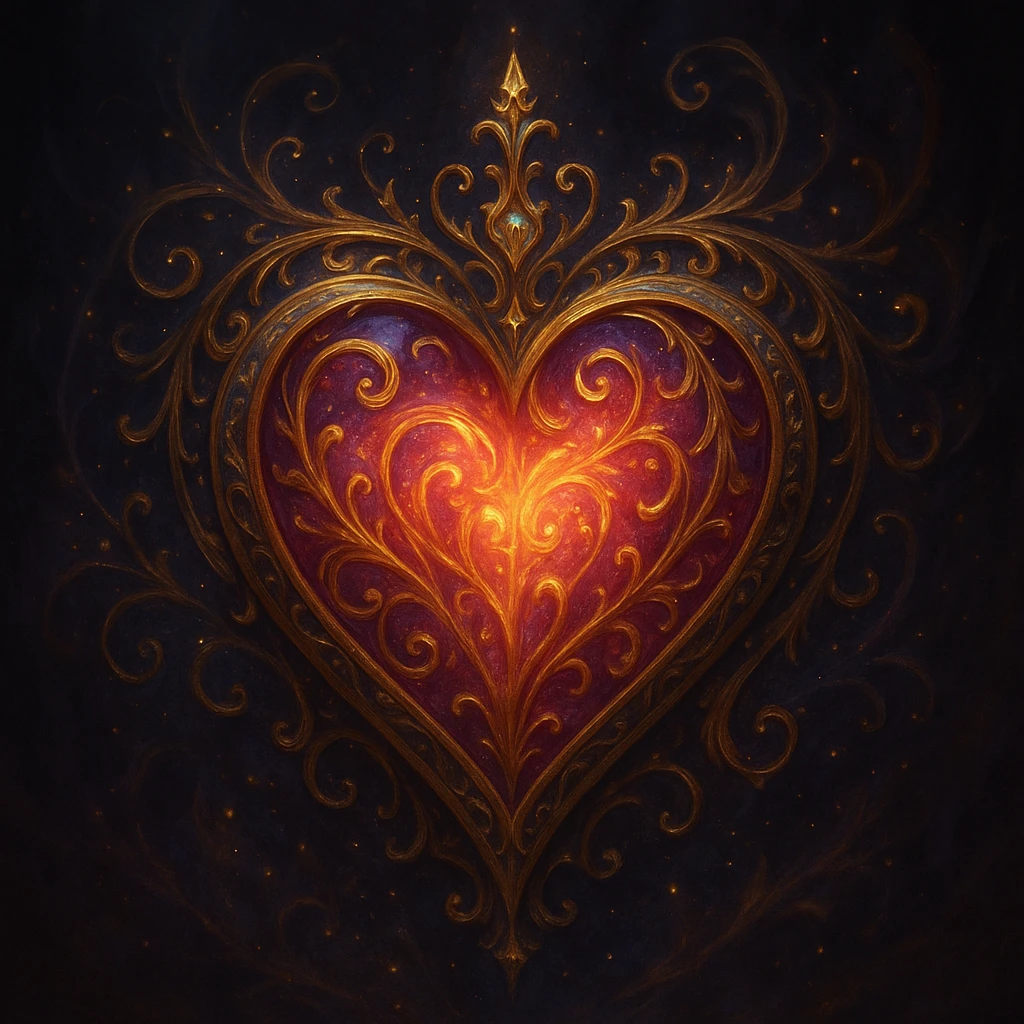 heart in a fantasy style, magical, ornate, glowing, intricate details emoji