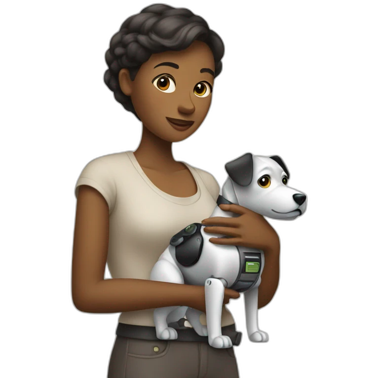 woman holding robot dog emoji