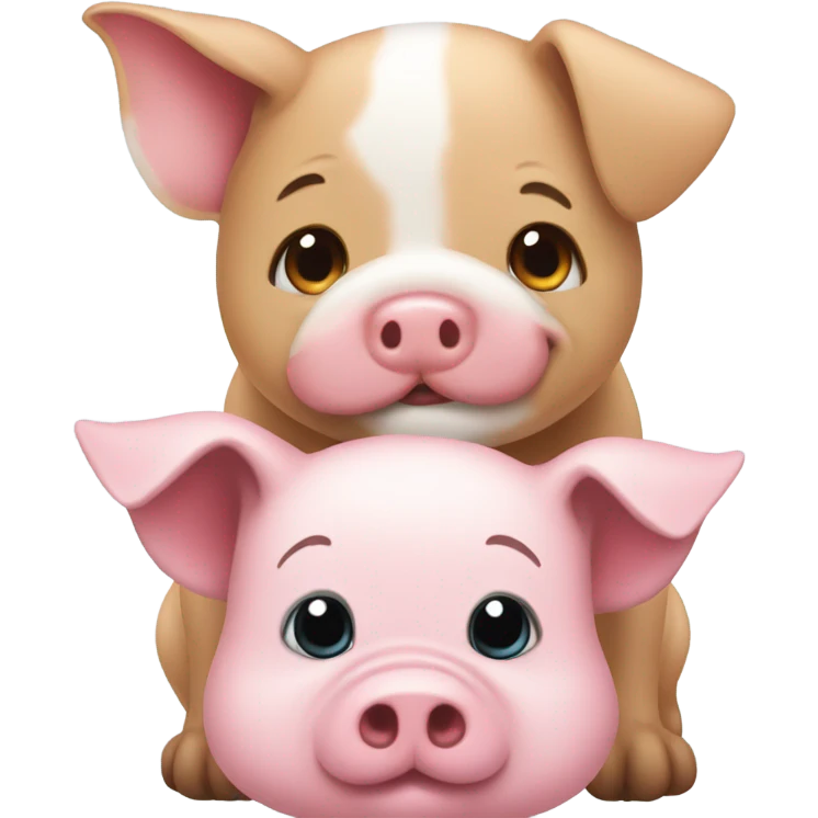 Cute piggy and puppy together blushing emoji