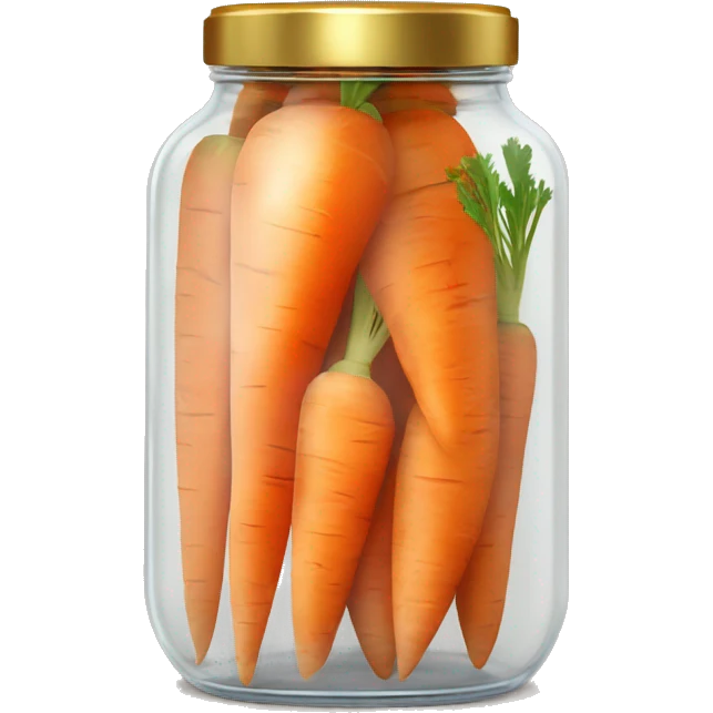 Realistic sliced carrots in a glass jar with a gold screw on lid on the top. emoji