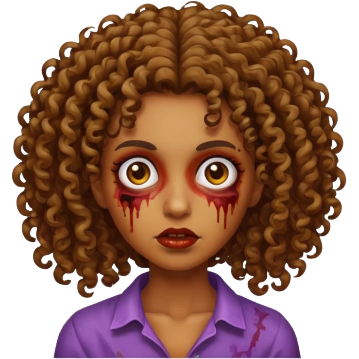 Faça um zumbi, com uma moça parda dos cabelos cacheados  emoji