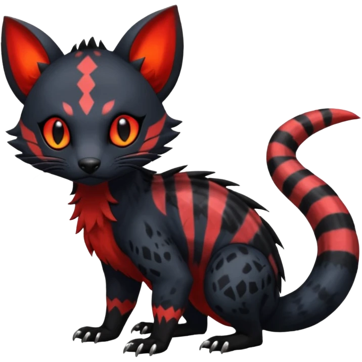 Rare exotic cute epic aesthetic gothic colorful Salandit-Litten-Civet-species-Fakemon-hybrid-creature, with markings, full body emoji