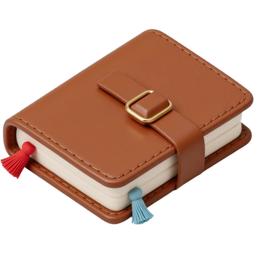 leather-bound notebook with stitching, skeuomorphism icon style emoji