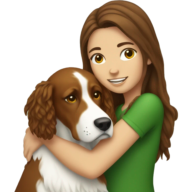 Brunette white girl hugging an irish setter dog emoji