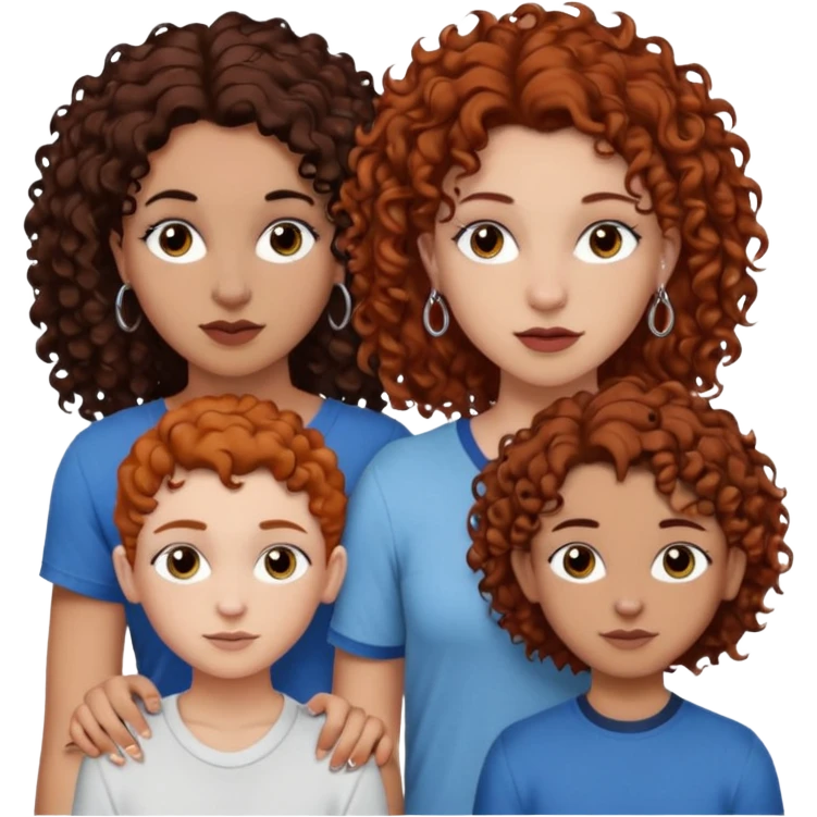Create a family. A young hot mom. She is an alt girly with dark curly hair, an eyebrow piercing, and a nose ring. Her two teenage kids are gay girlies. One has shoulder length auburn hair and has an eyebrow ring. The other has short bleached curly hair, bleached eyebrows and a lip ring emoji