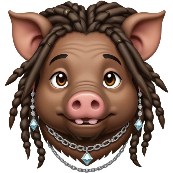 Hairy pig, with dreads, tatto on face with diamont chain on the neck, african-american race emoji