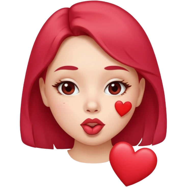 Emoji, girl's face blowing a kiss, puckered lips, small heart emoji