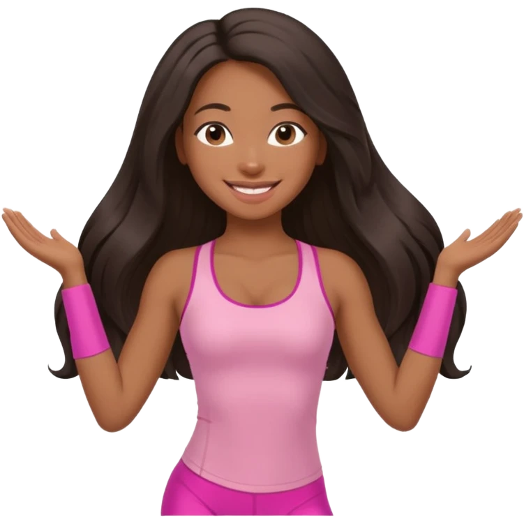 black birthday girl long hair, pink pilates outfit emoji