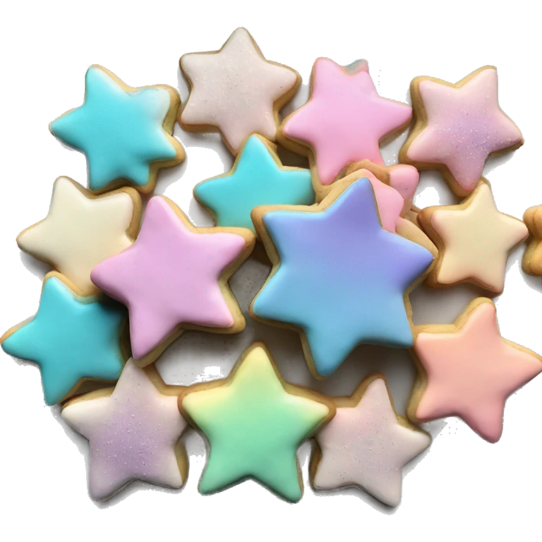 Realistic star shaped cookies and heart shaped cookies with pastel ombre icing and sprinkles. emoji