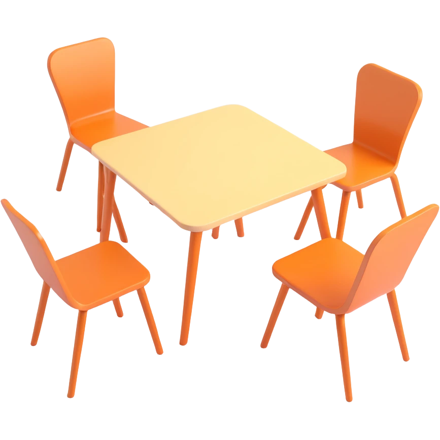 a table with four chairs, 3D look, apple iOS emoji style emoji