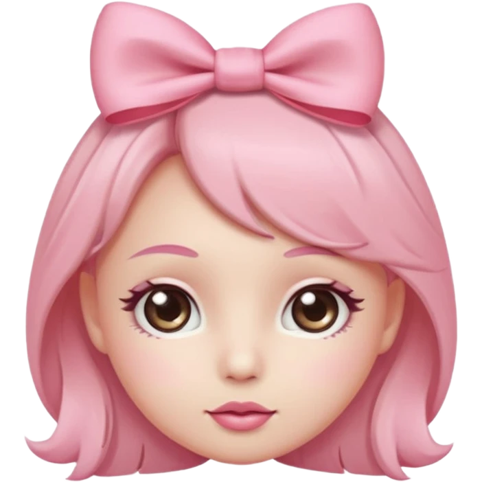 Cute coquette emoji, round face, big sparkling eyes, soft blush on cheeks, small pink bow on top of the head, pastel colors, simple vector style, transparent background


 emoji