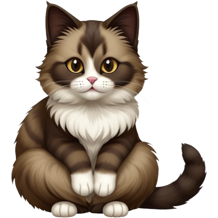cinematic-[showshoe cat]-realistic-full-body-sitting-emoji,-tail-curled-playfully-around-its-paws,-head-tilted-dramatically,-fluffy-[dark brown mask]-fur,-simplified-yet-realistic-focused-features,-highly-detailed,-glowing-with-an-almost-sarcastic-glow emoji
