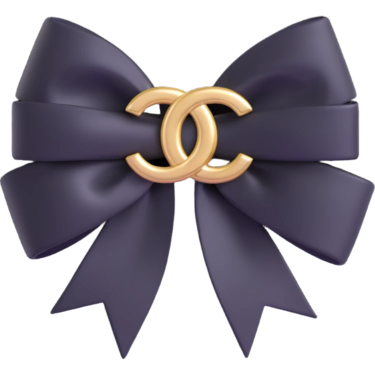 elegant bow with pearls and gold Chanel logo, glossy, black and white emoji