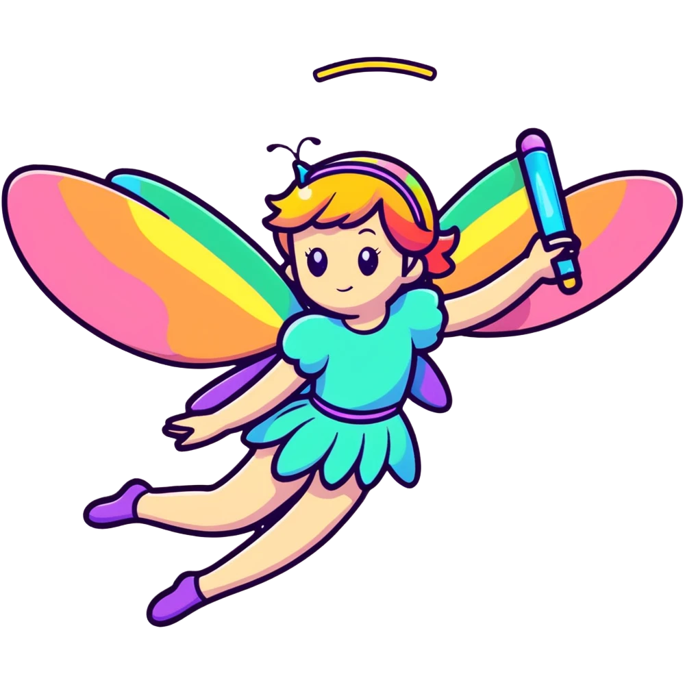Iridescent fairy flying twinkle rainbow neon emoji