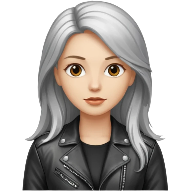 woman with long metalic hair lether jacket emoji