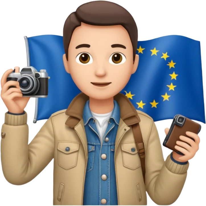 a tourist in europe holding a camera not wearing khaki emoji