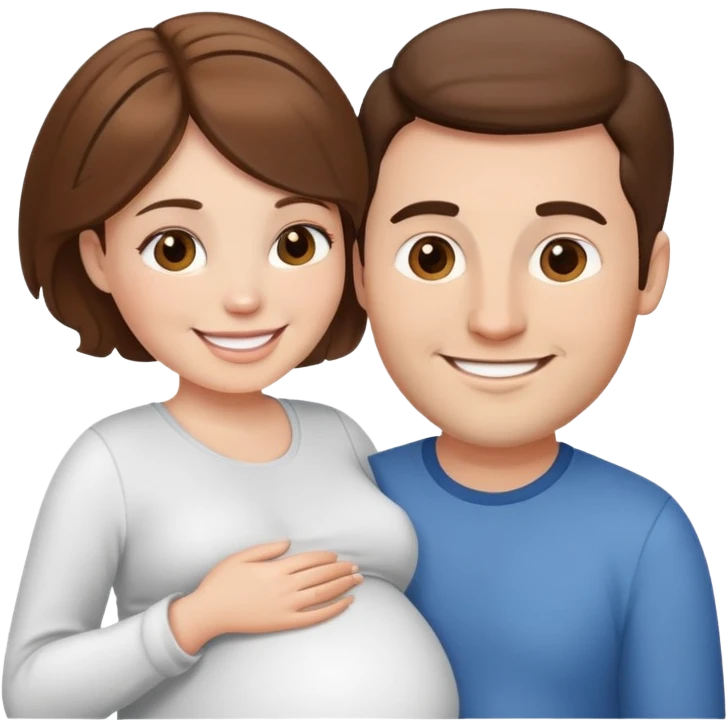 white pregnant woman with brown hair and her husband emoji