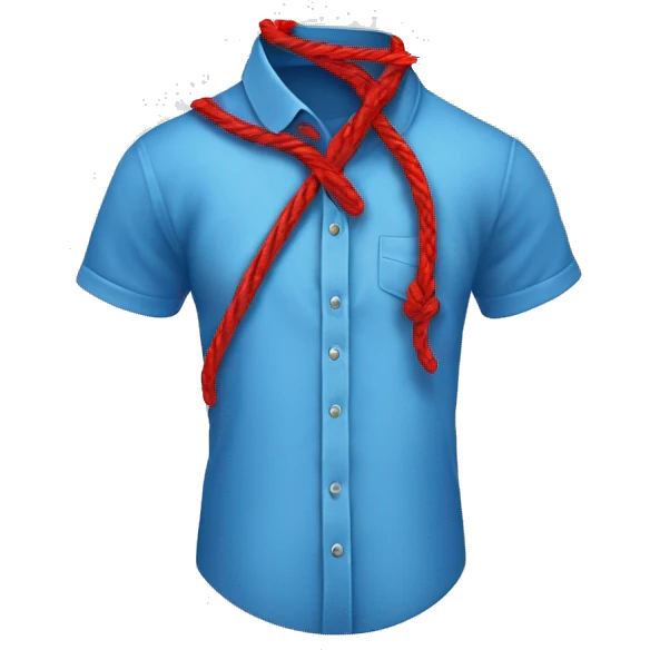 blue shirt with a red string crassed like an untied shoe lace and left dangling with the left side longer than the right emoji